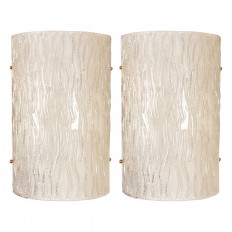 Pair of demilune textured and frosted glass sconces